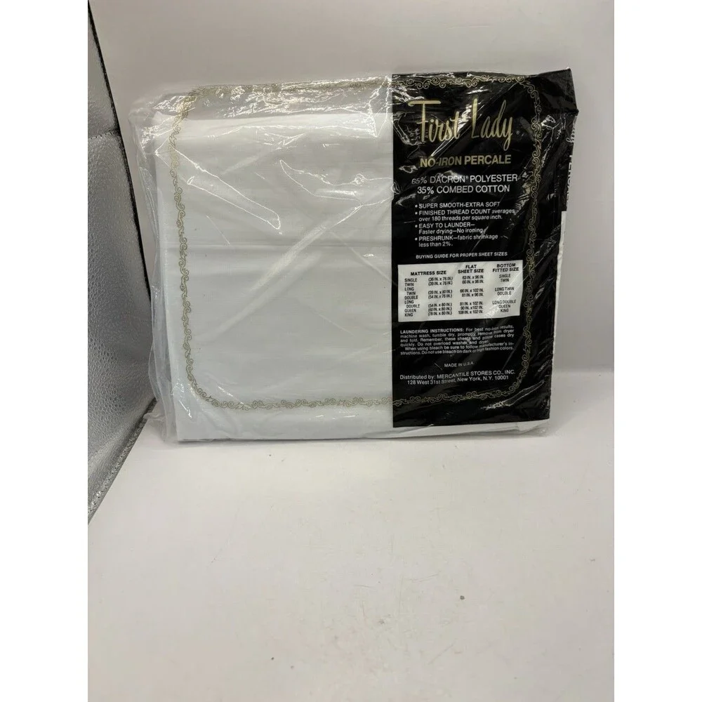 NOS Vtg Made in USA First Lady Non-Iron One Bottom Fitted Sheet TWIN BED White